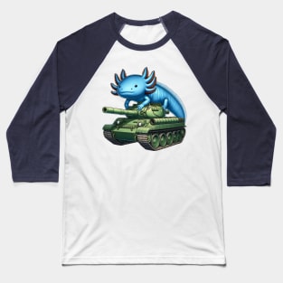 Blue Axolotl Riding A Green Tank Baseball T-Shirt